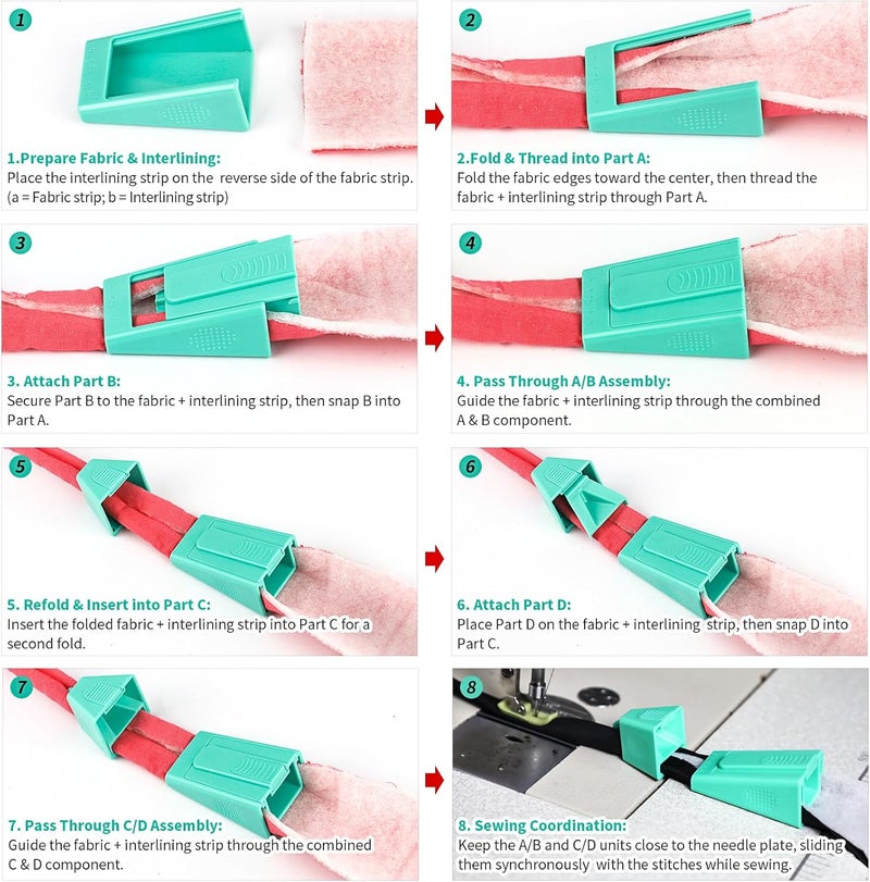 TIGARI Bias Tape Maker, Valentines Day Gifts for Her, Fabric Tube Maker for Jelly Rolls Rugs Tool with Needle Threader and Seam Ripper, DIY Sewing Supplies and Accessories - Image 5